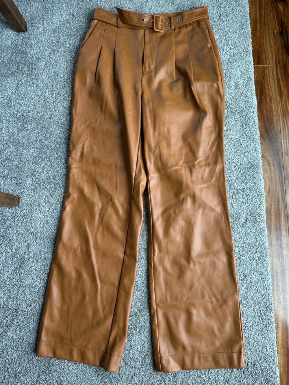High-Rise Wide-Leg Faux Leather Pants - Camel